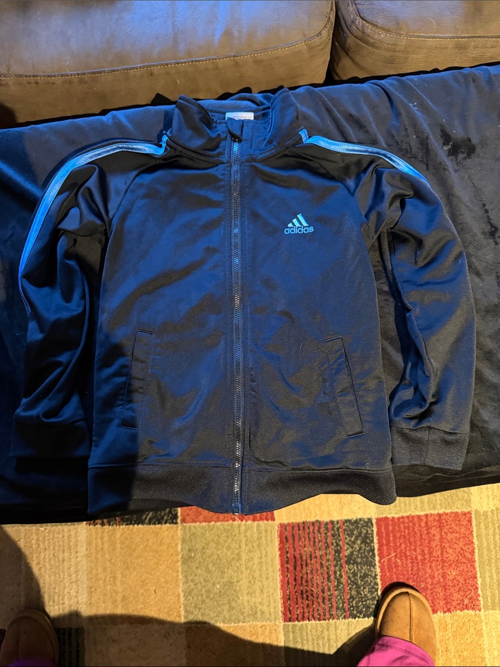 adidas Black Kids Zip-Up Jacket with Blue Accents